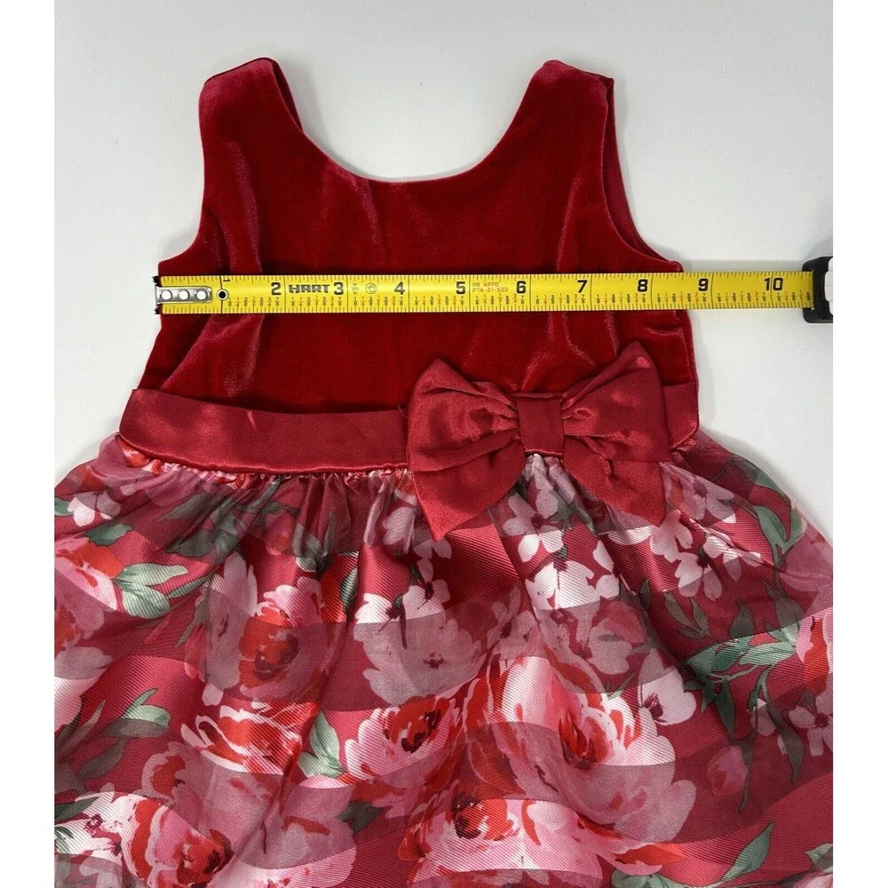 The‎ Childrens Place Red Green Pink Floral Holiday Dress  6-9 M